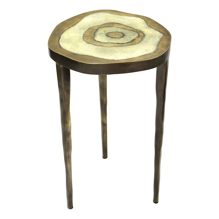 Appraisal: R Y Augousti Modern Brass Shagreen Side Table Ria Yiouri