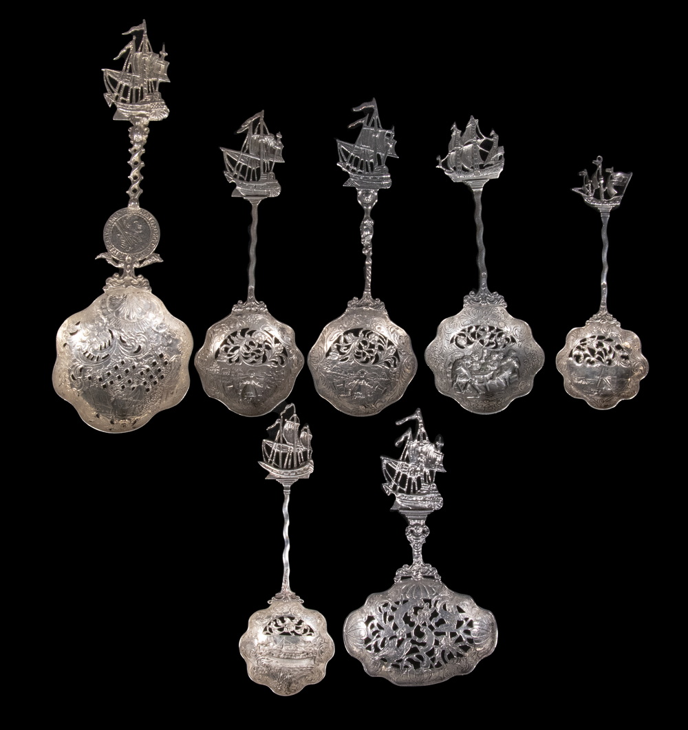 Appraisal: CONTINENTAL SILVER SIFTER SPOONS Group of Late th - Early