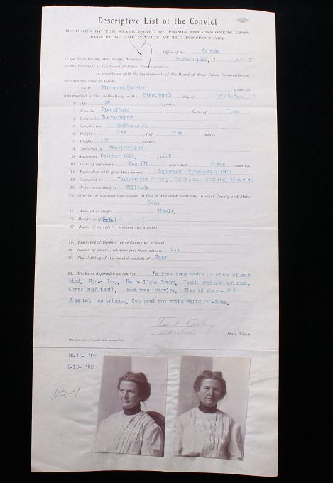 Appraisal: Deer Lodge Montana Prison Intake Form This is an original