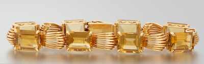 Appraisal: A Ladies' Retro Design Citrine Bracelet k yellow gold bracelet