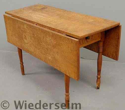 Appraisal: Sheraton bird's-eye maple drop-leaf table c with a single drawer