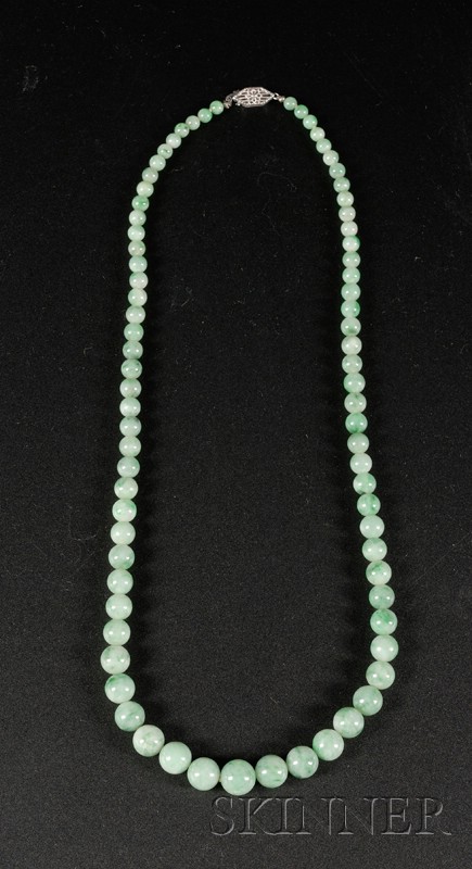 Appraisal: Graduated Strand of Jade Beads China green with areas of