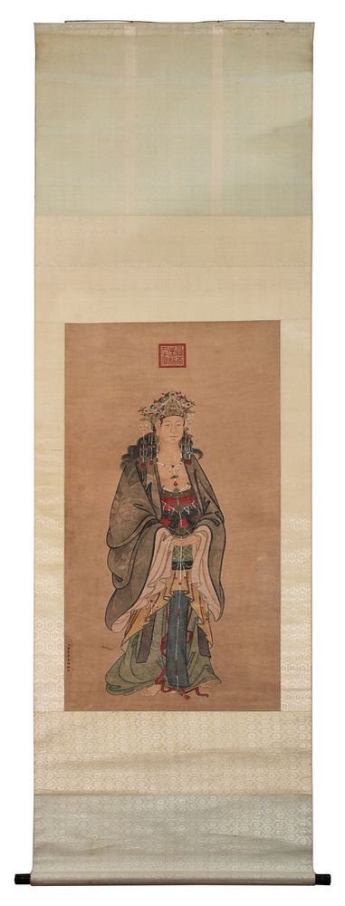 Appraisal: Large Chinese Hanging Scroll Painting Qing dynasty calligraphic inscription and