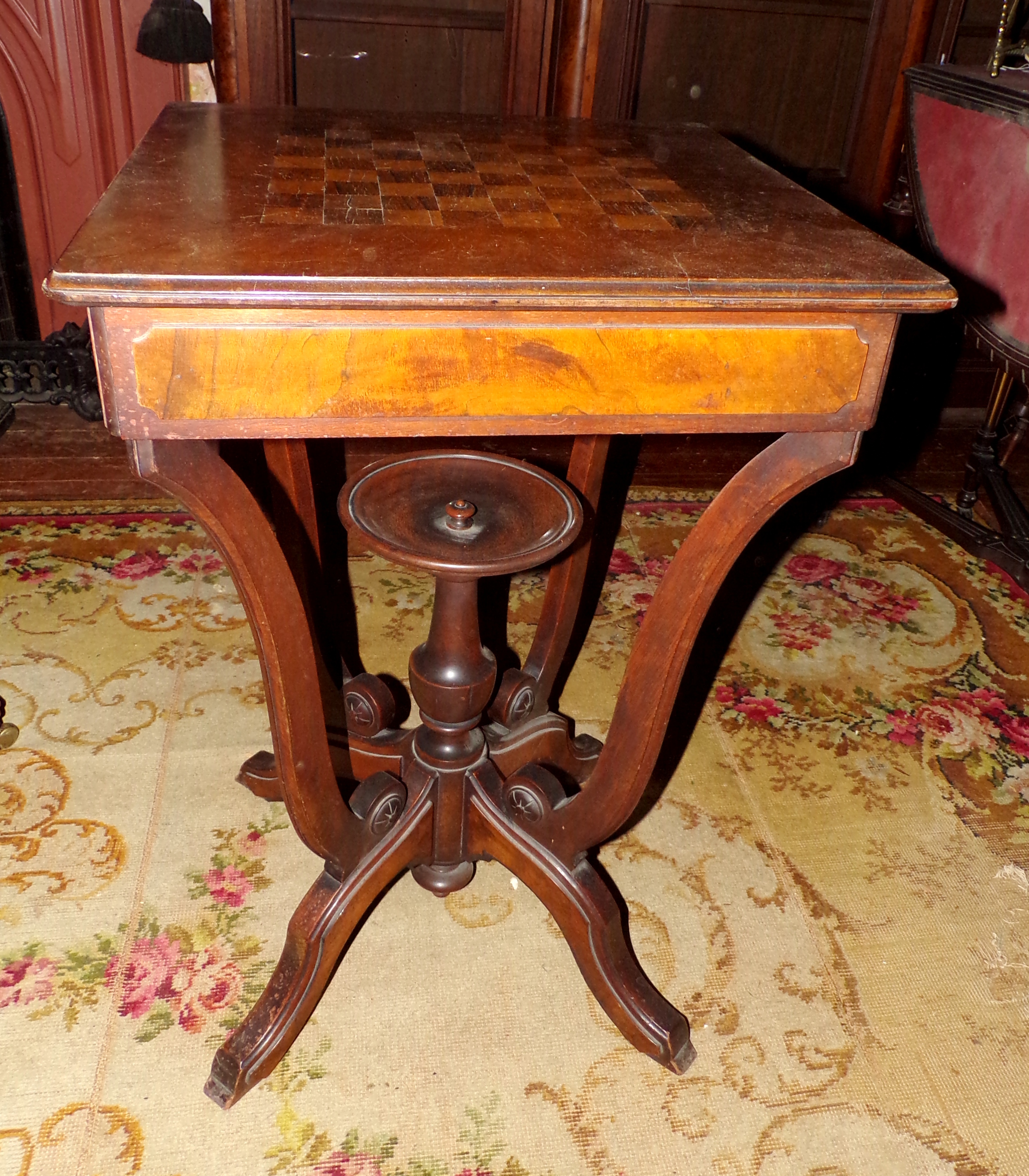 Appraisal: Victorian burled walnut inlaid game table x x ''