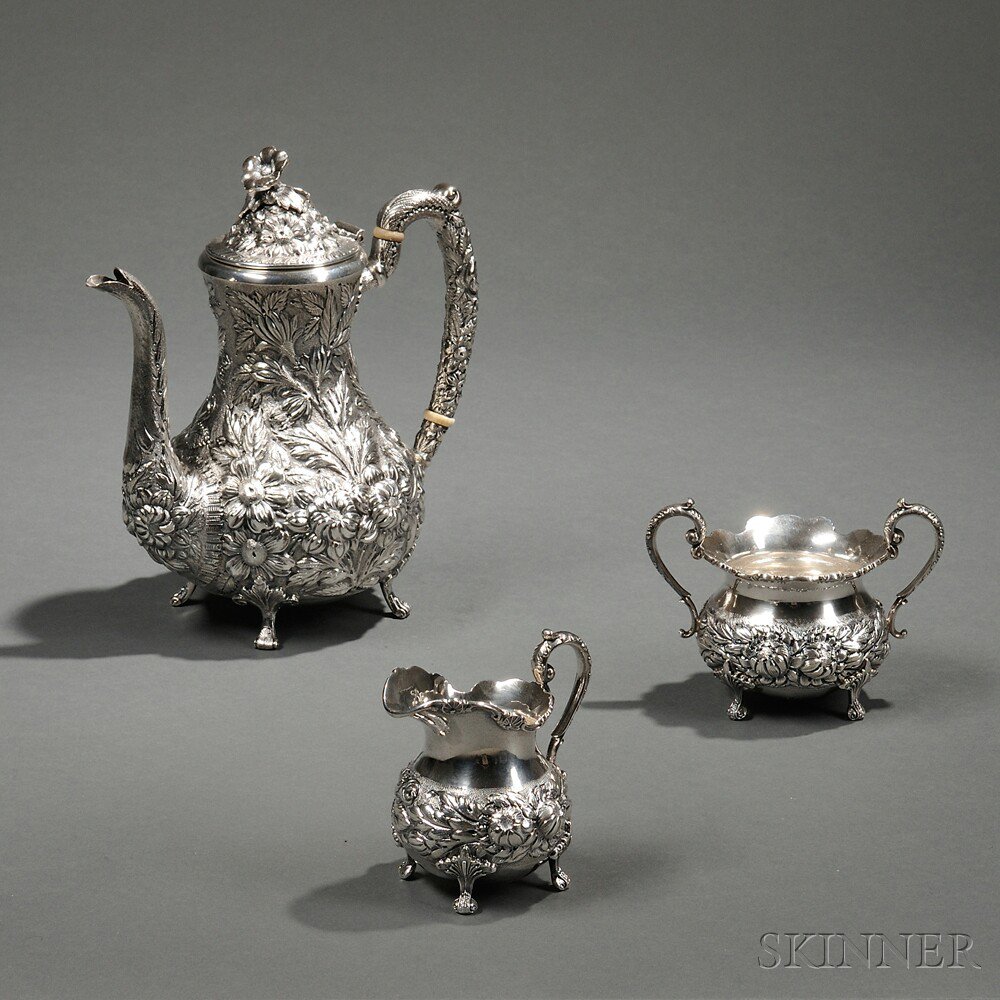 Appraisal: Three-piece Steiff Sterling Silver Tea Service Baltimore Maryland - teapot