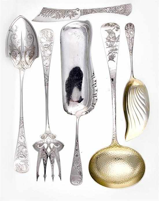 Appraisal: Whiting engraved serving and flatware pieces New York late th