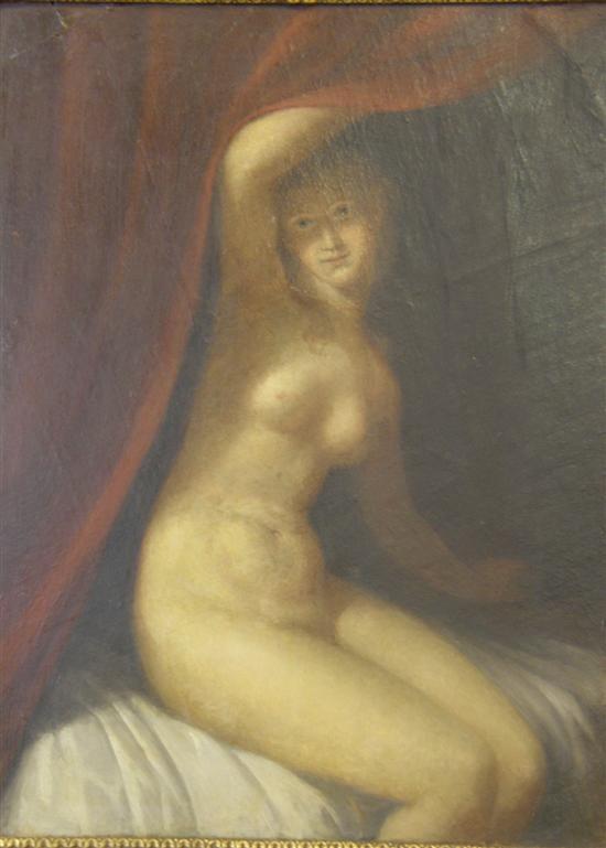 Appraisal: George Christian Hilker - Danish oil on board Nude raising