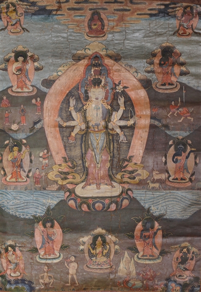 Appraisal: Sino-Tibetan thangka mounted on cloth scroll as-is condition the thangka