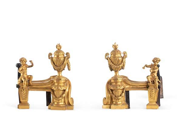 Appraisal: A pair of Louis XVI gilt bronze figural chenets A