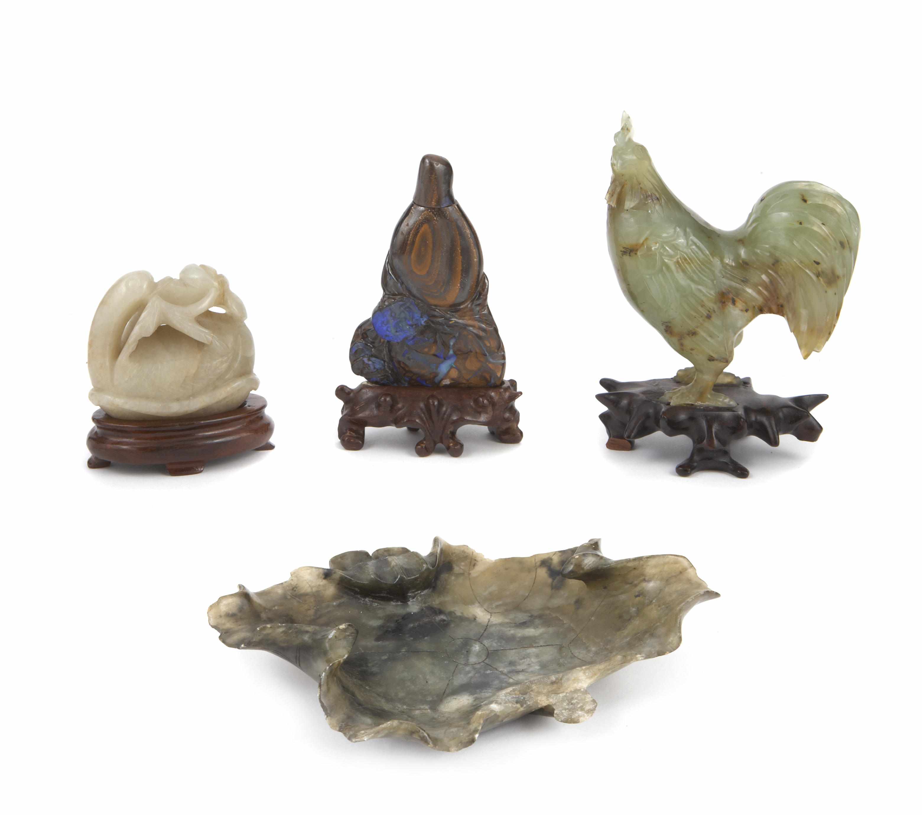 Appraisal: A jade pheasant an ivory ojime of faces an agate