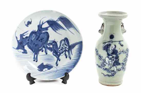 Appraisal: A Chinese Celadon Glazed Porcelain Vase and Dish the diminutive