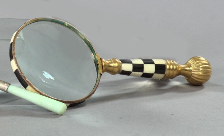 Appraisal: Anglo-Indian Black and White Horn-Inlaid Brass Desk Magnifier first quarter