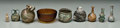 Appraisal: Nine pieces Roman glass vessels with various iridescent surfaces some