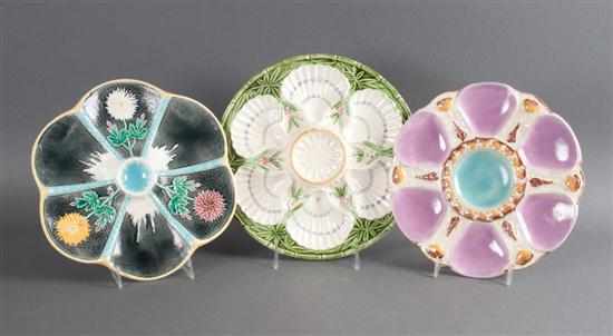 Appraisal: Chalionais Limoges glazed earthenware oyster plate Wedgwood majolica oyster plate