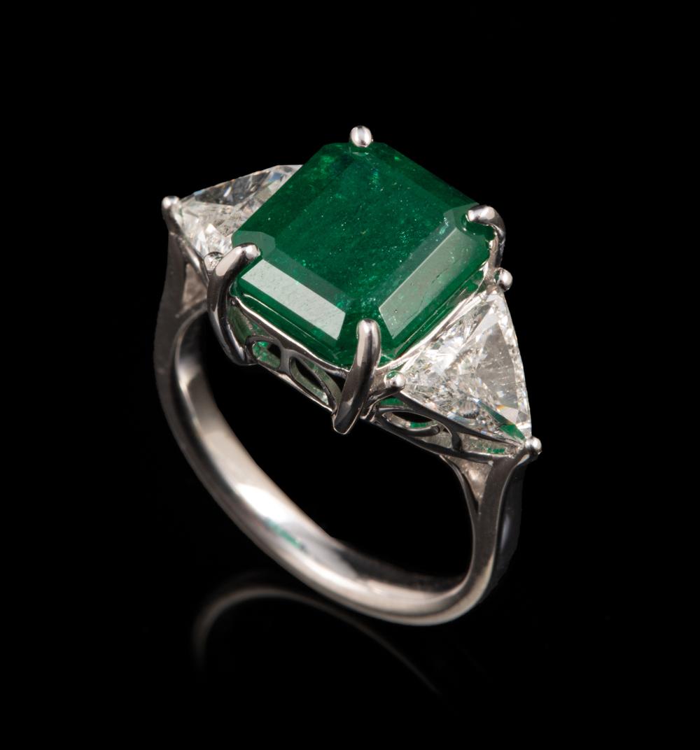 Appraisal: kt White Gold Emerald and Diamond Ring center prong set