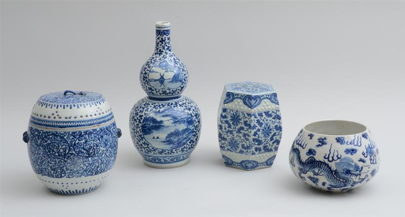 Appraisal: GROUP OF FOUR TH CENTURY CHINESE BLUE AND WHITE ARTICLES