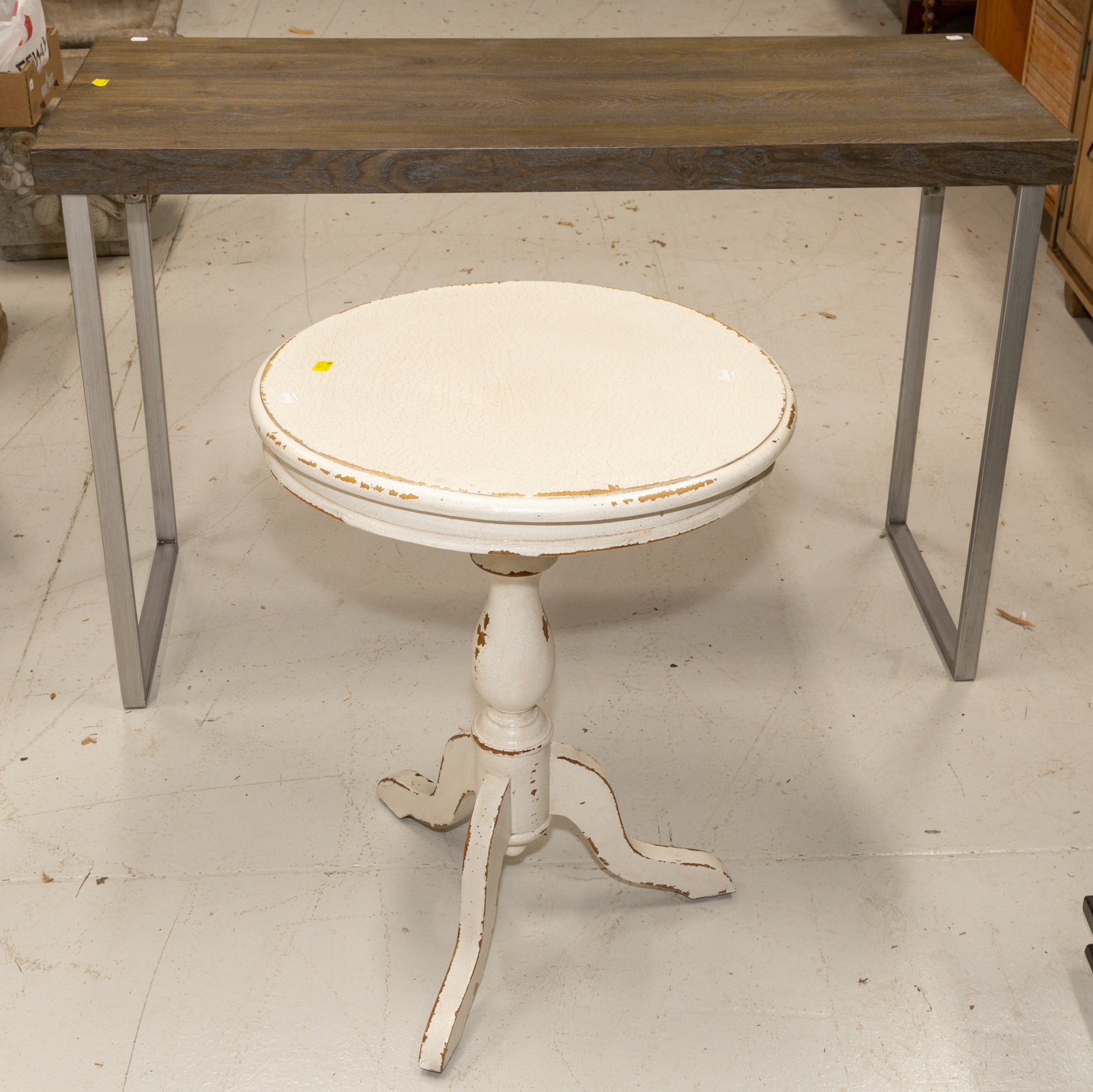 Appraisal: TWO TABLES Comprising a modern style hall table with metal