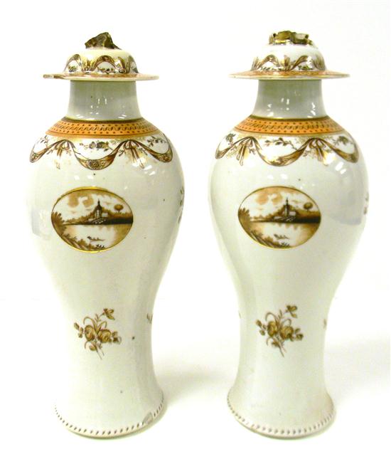 Appraisal: Pair th C Chinese Export porcelain covered vases garniture baluster