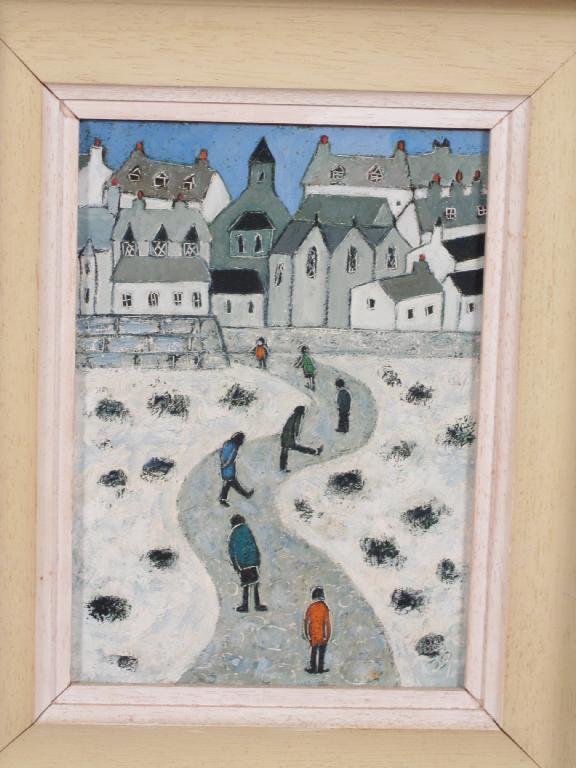 Appraisal: JOAN GILLCHREST - Figures on a Path with village buildings