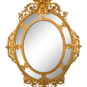 Appraisal: A Napoleon III Giltwood Oval Mirror th Century Height x