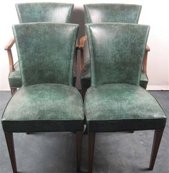 Appraisal: Eight Green Vinyl and Wood Dining Chairs with Chinese motif