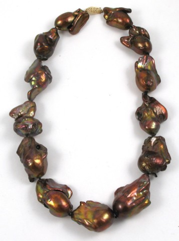 Appraisal: FRESHWATER BAROQUE PEARL NECKLACE strung with brown iridescent baroque pearls