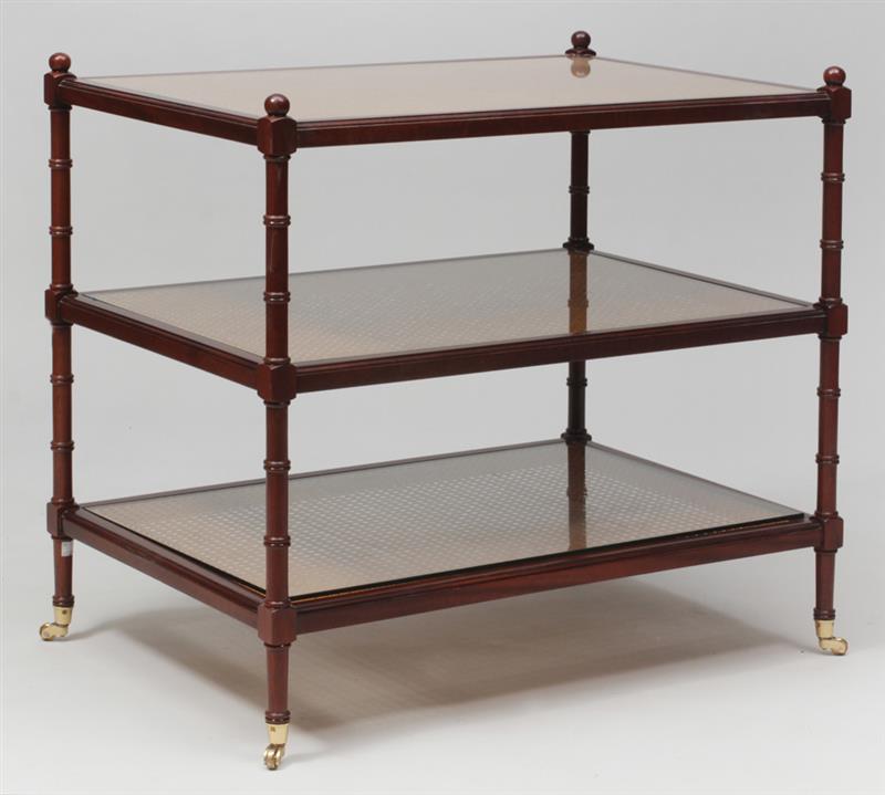 Appraisal: Regency Style Stained Mahogany and Caned Three-Tiered Side Table th