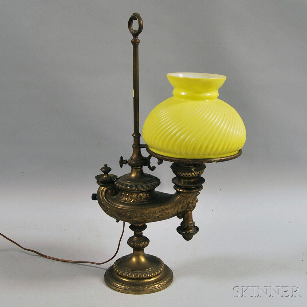 Appraisal: Wild and Wessel Adjustable Brass Aladdin-style Student Lamp with lobed