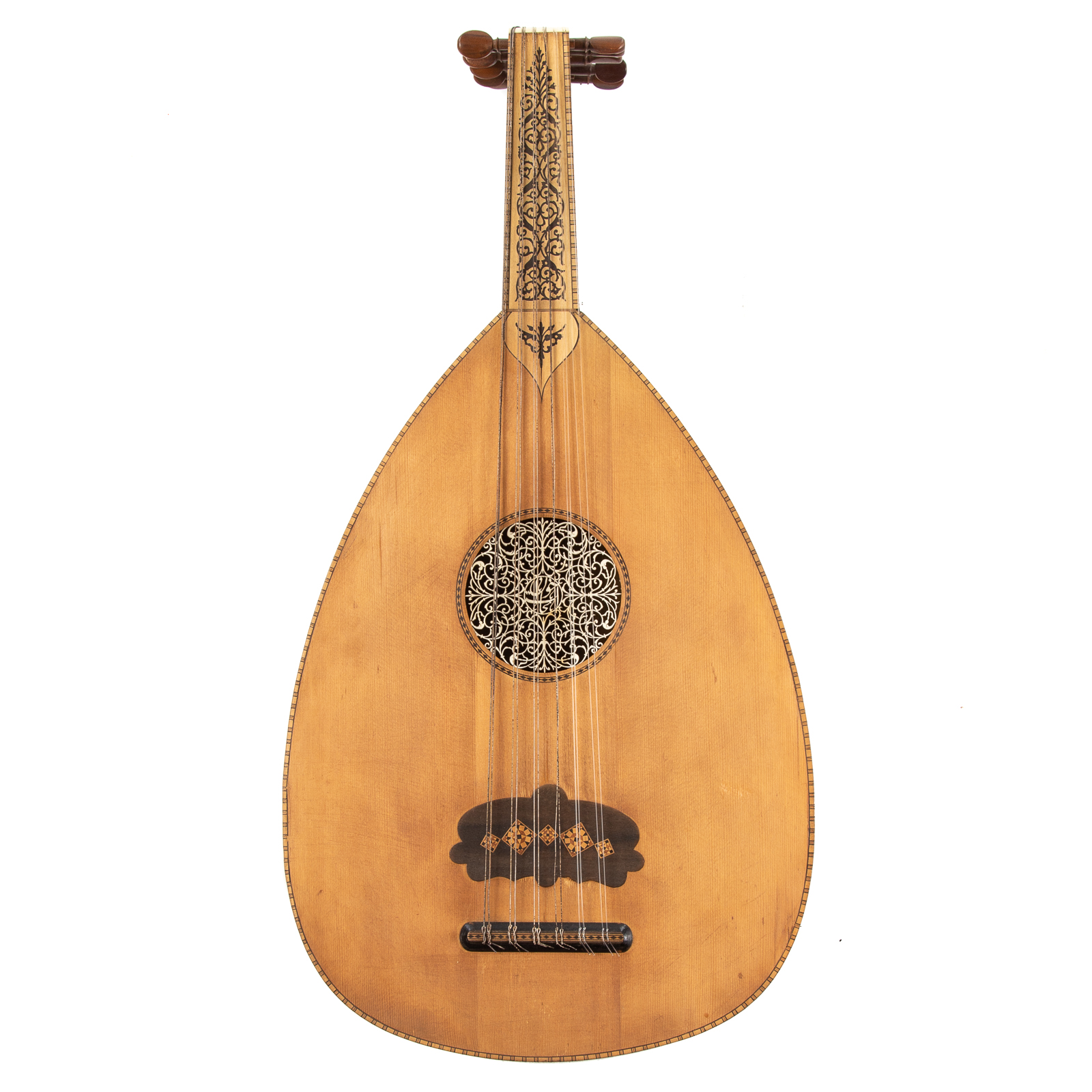 Appraisal: MIDDLE EASTERN LUTE th century satin wood with parquetry and