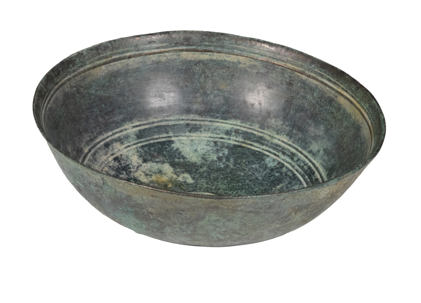 Appraisal: LARGE ANCIENT ROMAN BRONZE BOWL Depp Heavy Bowl with incised