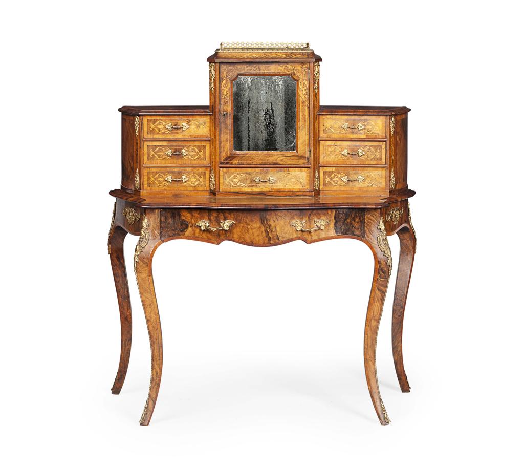 Appraisal: VICTORIAN WALNUT KINGWOOD AND INLAID BONHEUR DU JOUR TH CENTURY