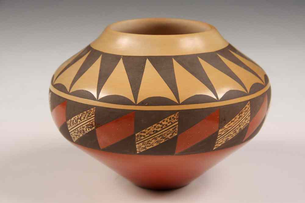 Appraisal: NATIVE AMERICAN POTTERY - Squatty Narrow Mouth Pot with Polychrome