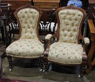 Appraisal: lot of Victorian Eastlake walnut side chair and armchair lot