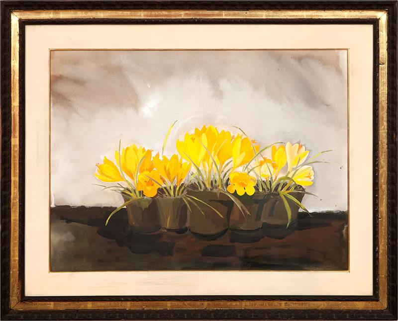 Appraisal: th Century School Yellow Crocuses Mixed media on paper unsigned