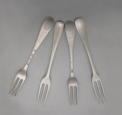 Appraisal: Two sets of five Queen Anne three prong table forks