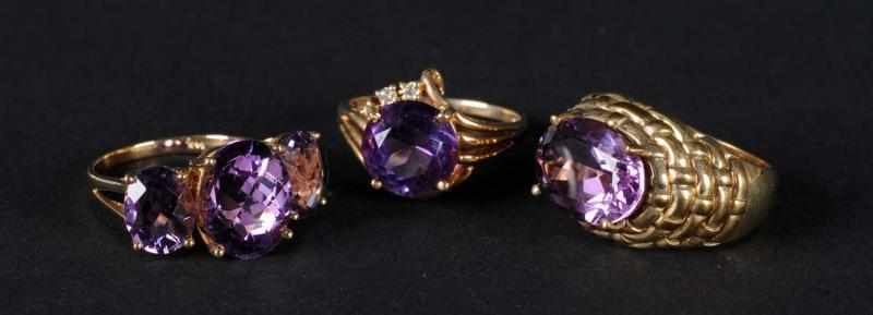 Appraisal: Lot of Gold Rings with Amethysts Description Includes one K