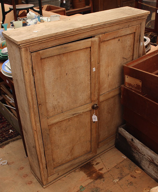 Appraisal: A SHALLOW PINE CUPBOARD with twin panel doors opening to