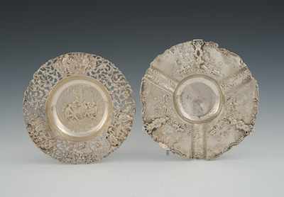 Appraisal: Two Silver Dishes Dish with wide reticulated border with floral-scroll