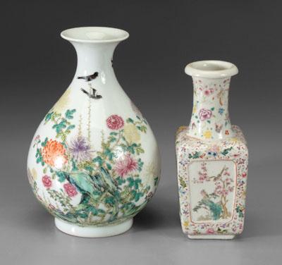 Appraisal: Two Chinese famille rose vases one pear-shaped chrysanthemums rock formation