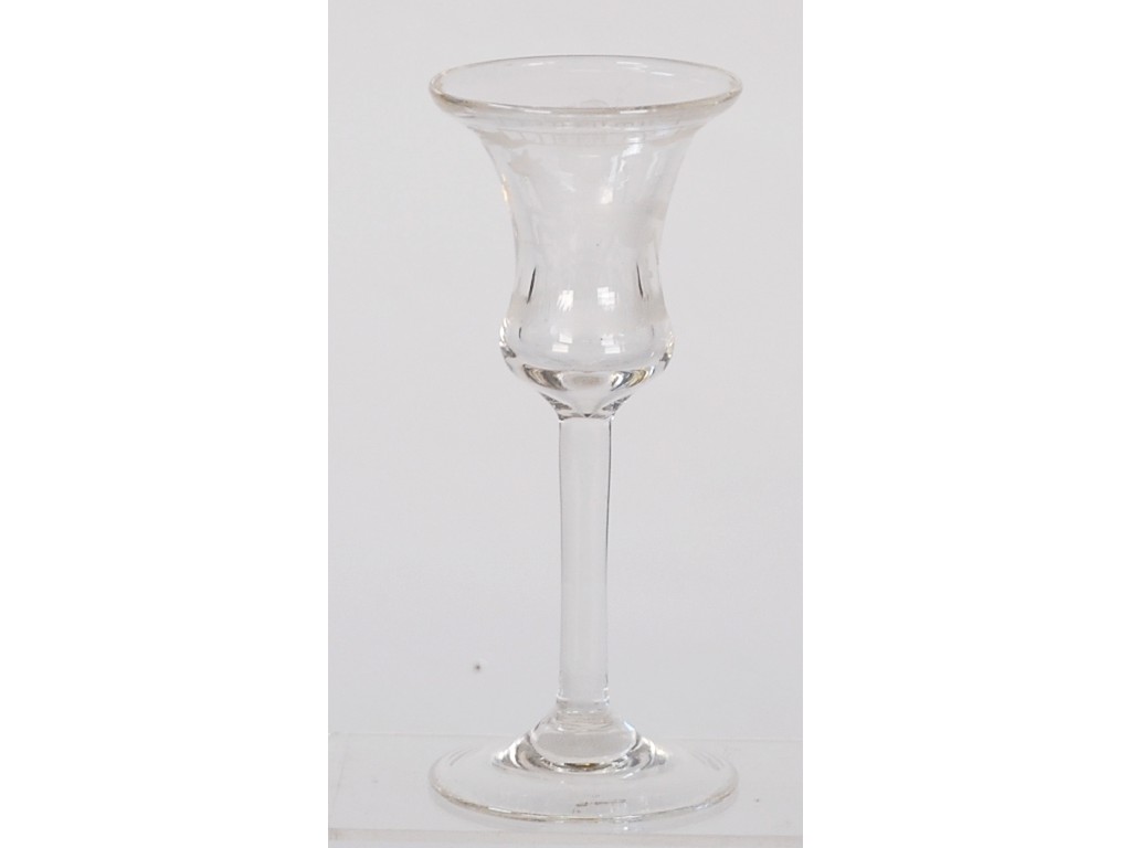 Appraisal: AN ANTIQUE ENGRAVED WINE GLASS the bell shaped bowl wheel