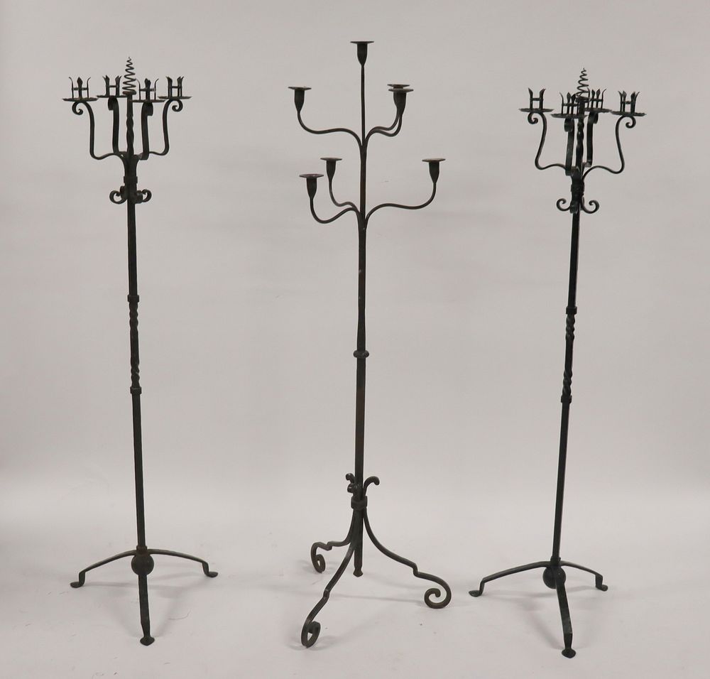 Appraisal: Antique Hand Wrought Iron Candlebra Good sturdy and original patina