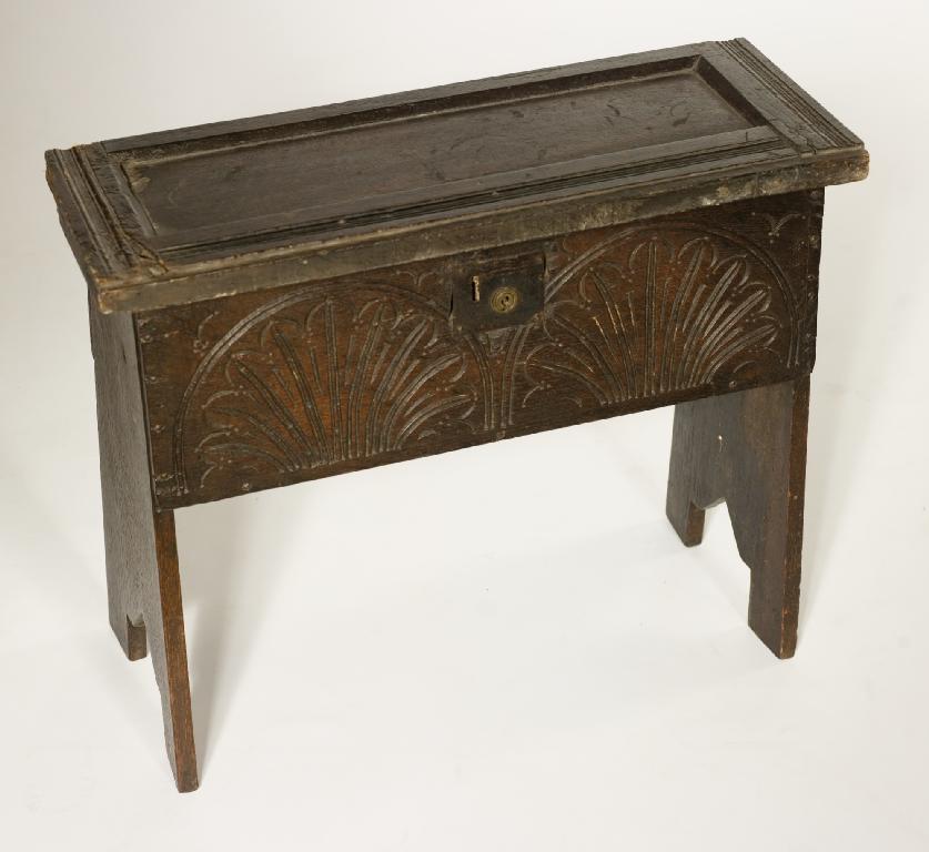 Appraisal: LATE th EARLY th CENTURY OAK BOX STOOL with panelled