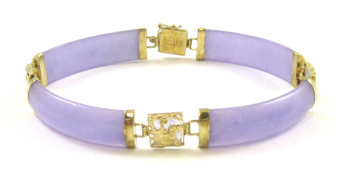 Appraisal: LAVENDER JADE AND YELLOW GOLD BRACELET k gold with four