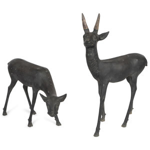 Appraisal: Two Japanese Bronze Deer th Century Height of taller example