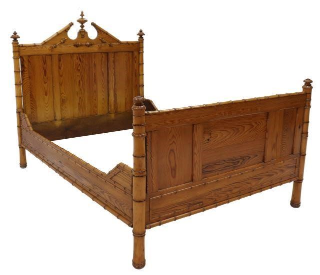 Appraisal: French Aesthetic longleaf pine and faux bamboo bed early th