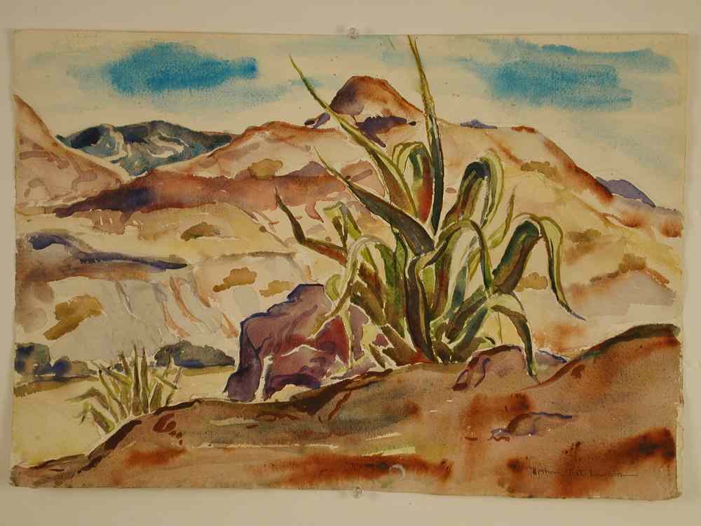 Appraisal: WATERCOLOR - Circa WPA Southwestern landscape with enormous aloe vera