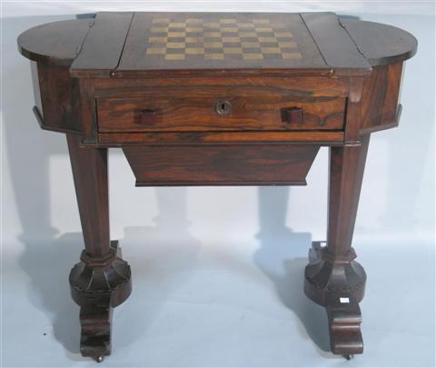 Appraisal: WILLIAM VI ROSEWOOD GAME TABLE The top with chess board