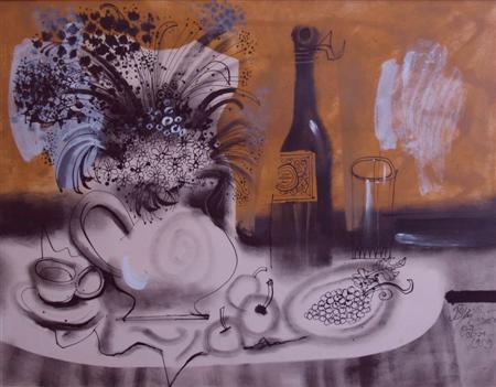 Appraisal: Byron Browne American - Still Life with Fruit Wine and