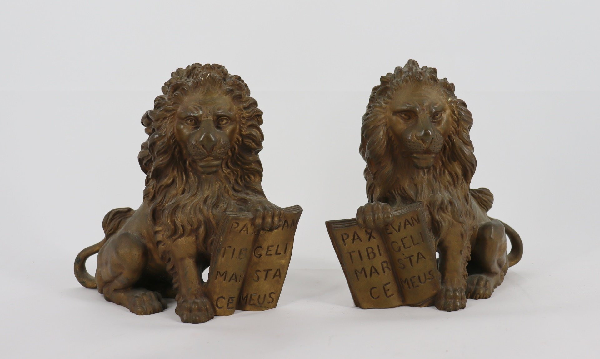 Appraisal: An Antique Pair of French Bronze Lions Finely executed with