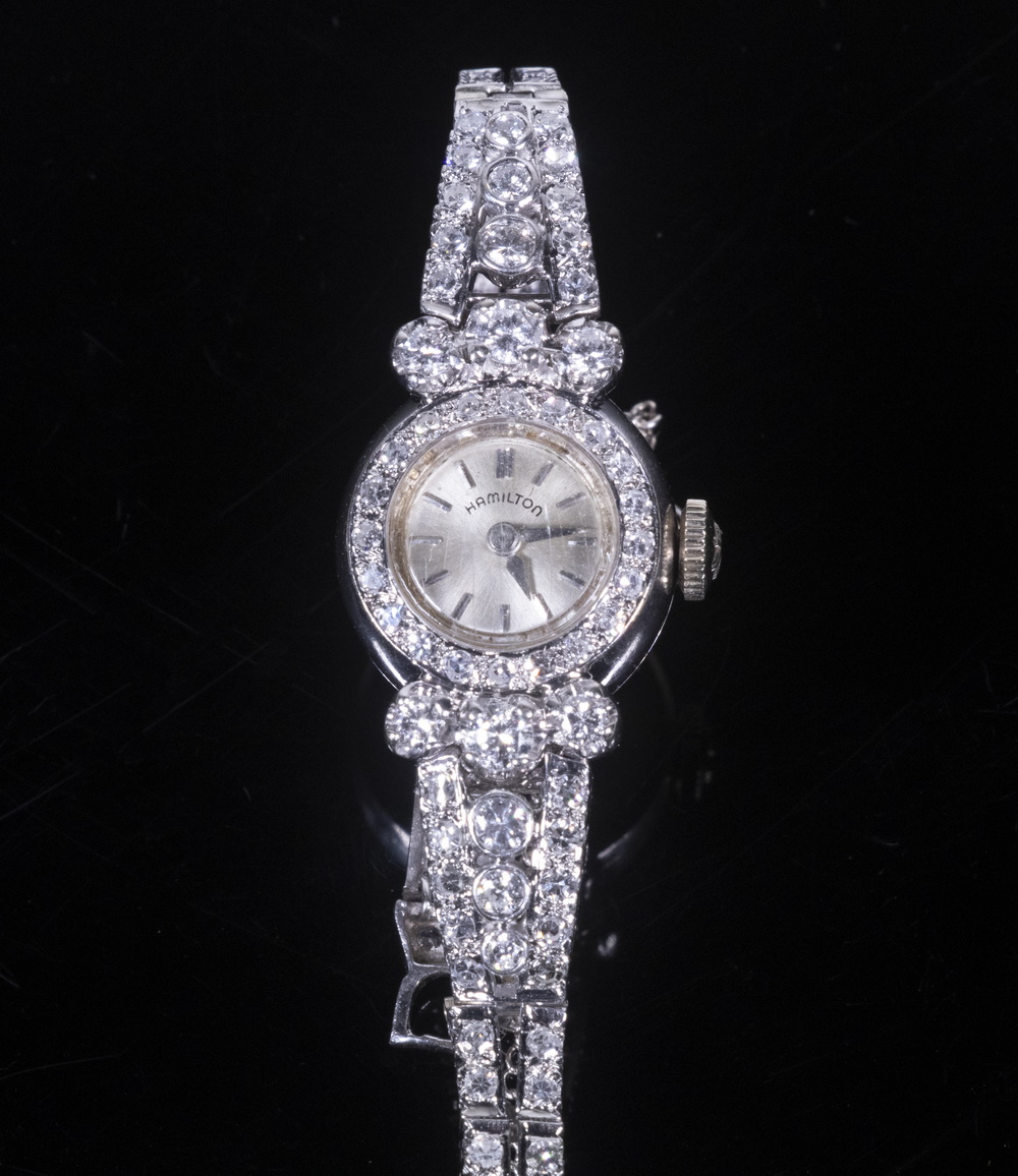 Appraisal: K WHITE GOLD AND DIAMOND HAMILTON WRISTWATCH ct total diamond